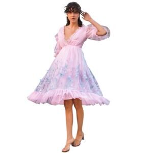 Fairy Tong London Aurora Butterfly Pink 3D Embroidered Tulle Midi Dress Size 14